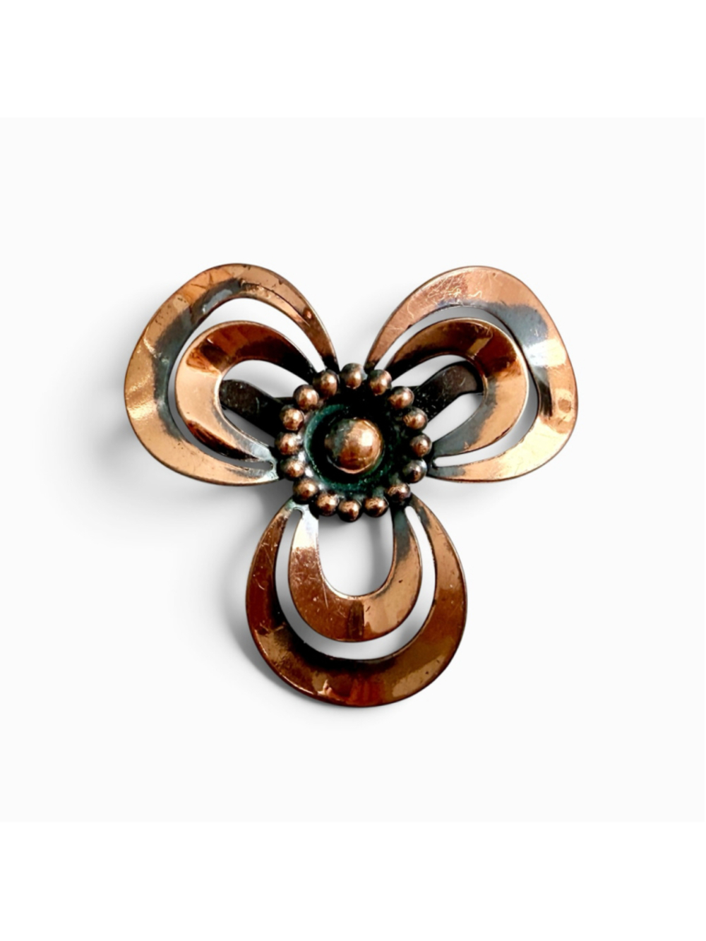 1960s Copper Modernist Brooch, Abstract Mid Century Flower Pin, Vintage Copper